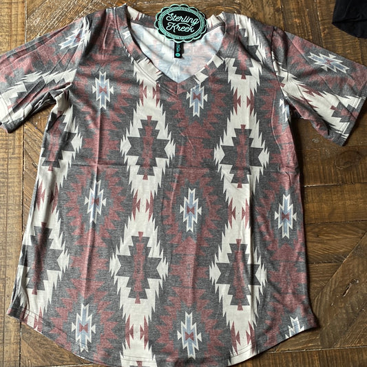 Maroon and Black Aztec Shirt